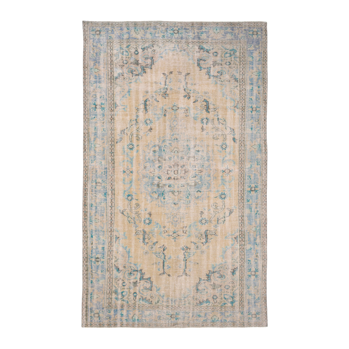 Turkish Manisa area rug in cream and dusty blue, 5'9" x 9'7"