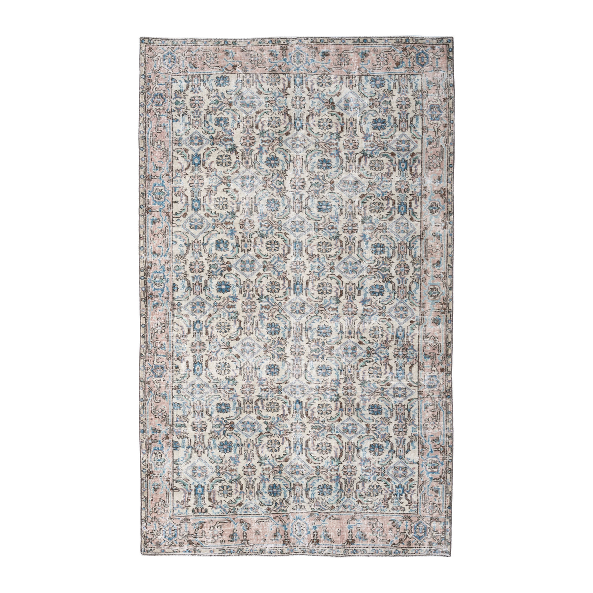 Turkish Isparta area rug in cream and dusty blue, 5'1" x 8'4"