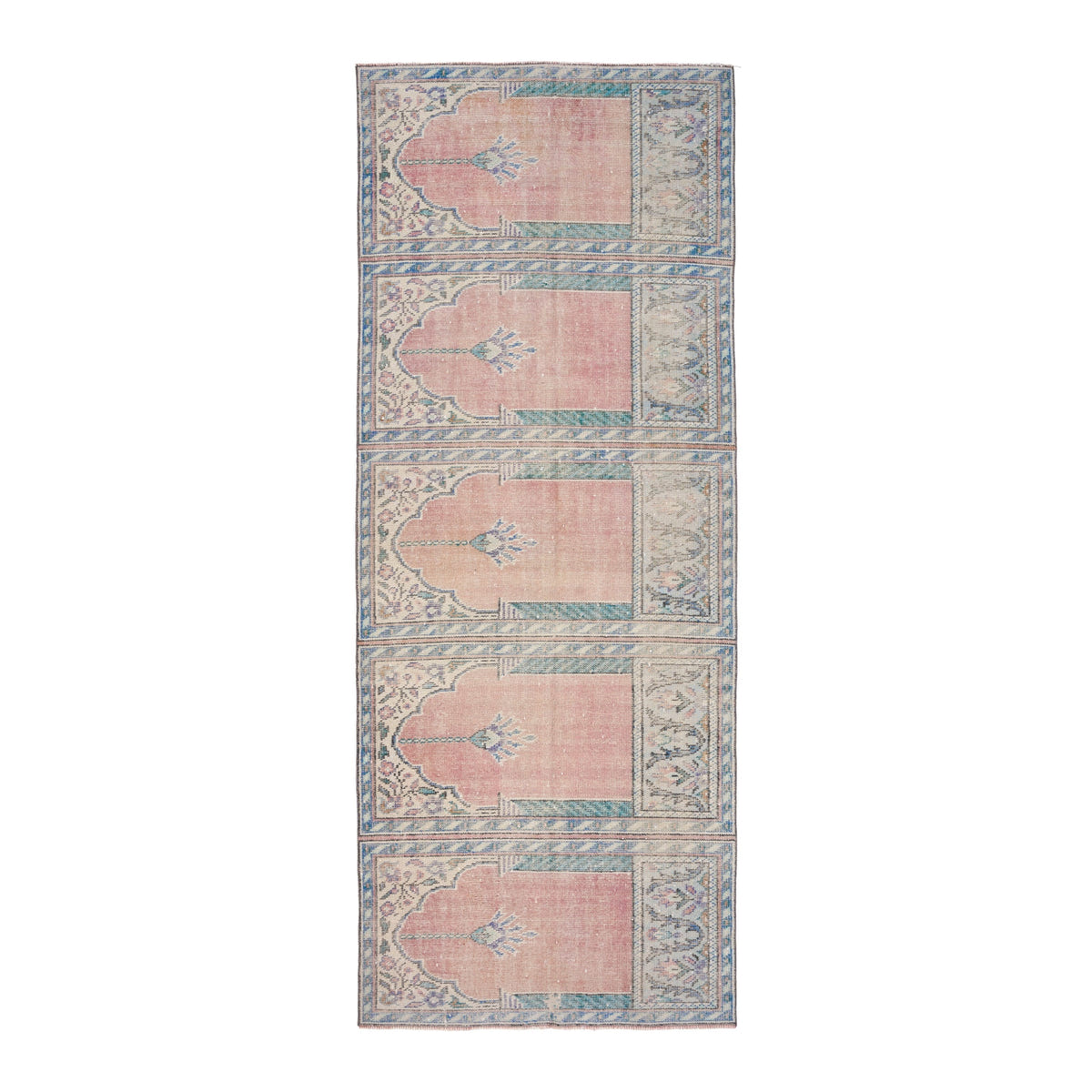 Turkish Isparta runner rug in muted pink and cream, 3'10" x 9'11"