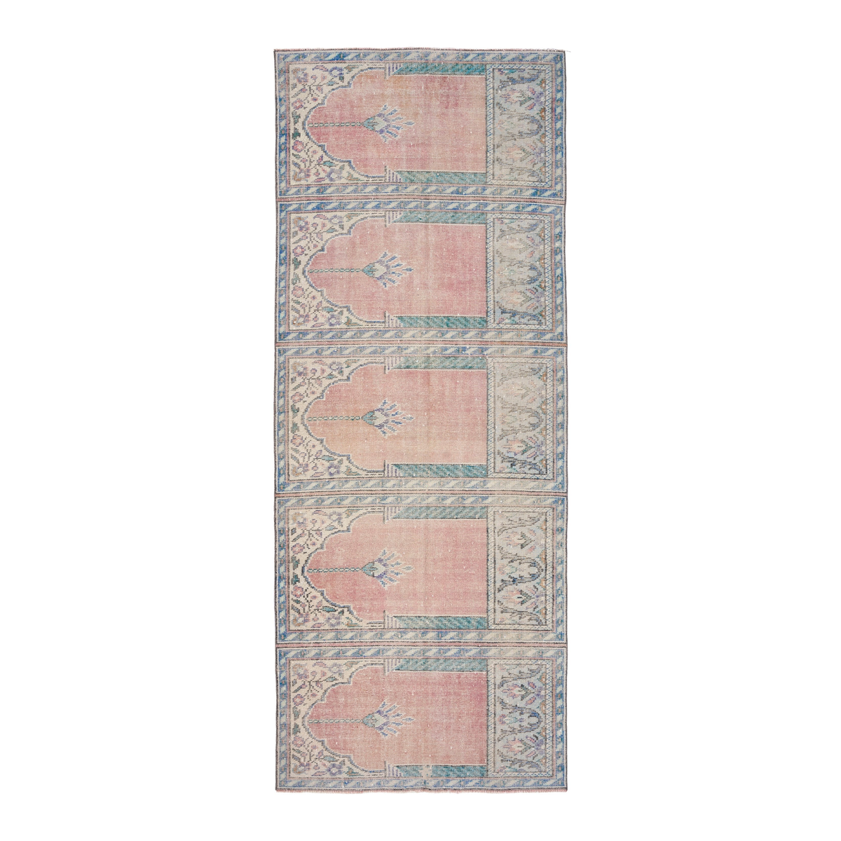 Turkish Isparta runner rug in muted pink and cream, 3'10" x 9'11"