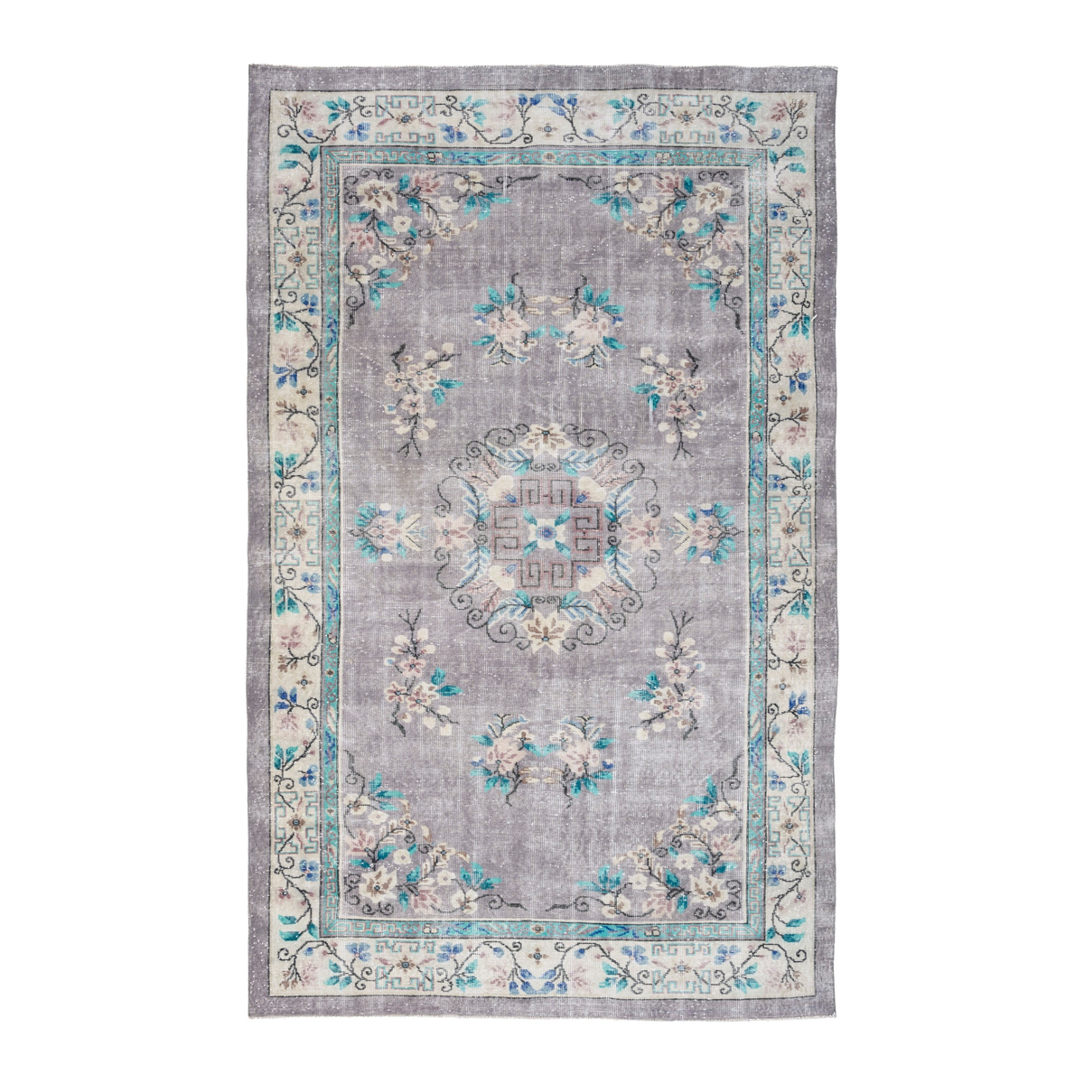 Turkish Isparta area rug in greige and turquoise, 5'10" x 9'4"