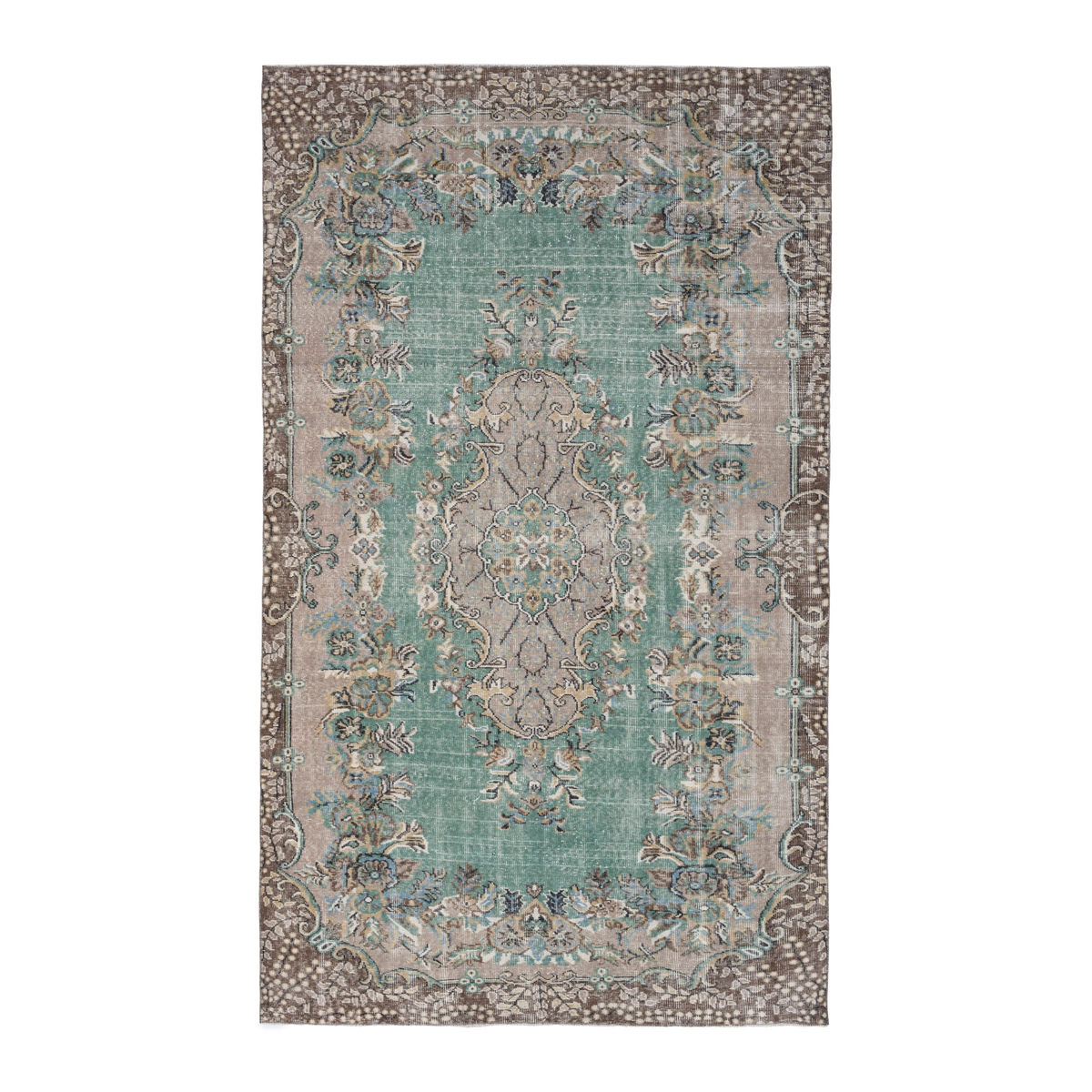 Turkish Isparta area rug in celadon and greige, 5'8" x 9'6"