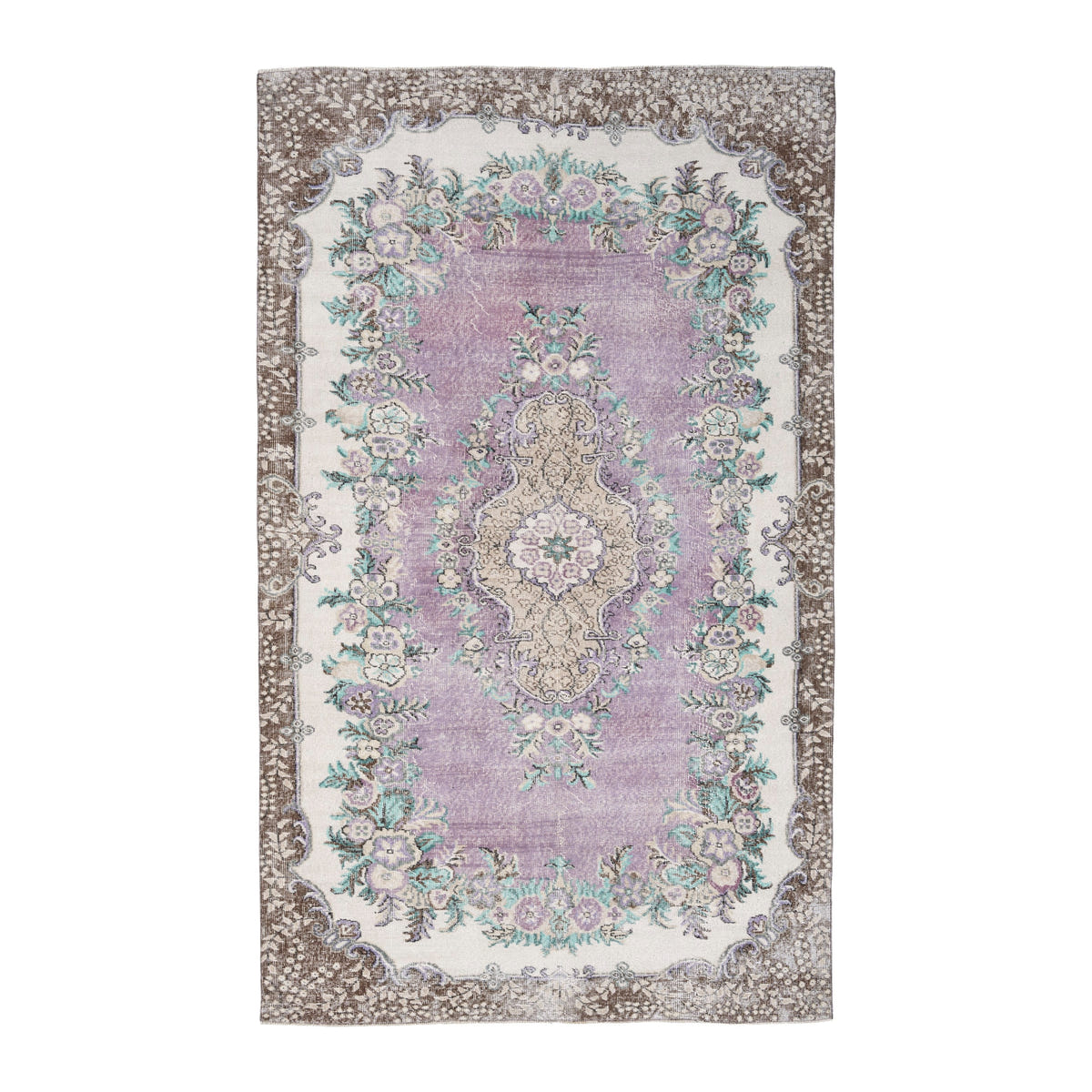 Turkish Isparta area rug in lilac and cream, 5'8" x 9'3"