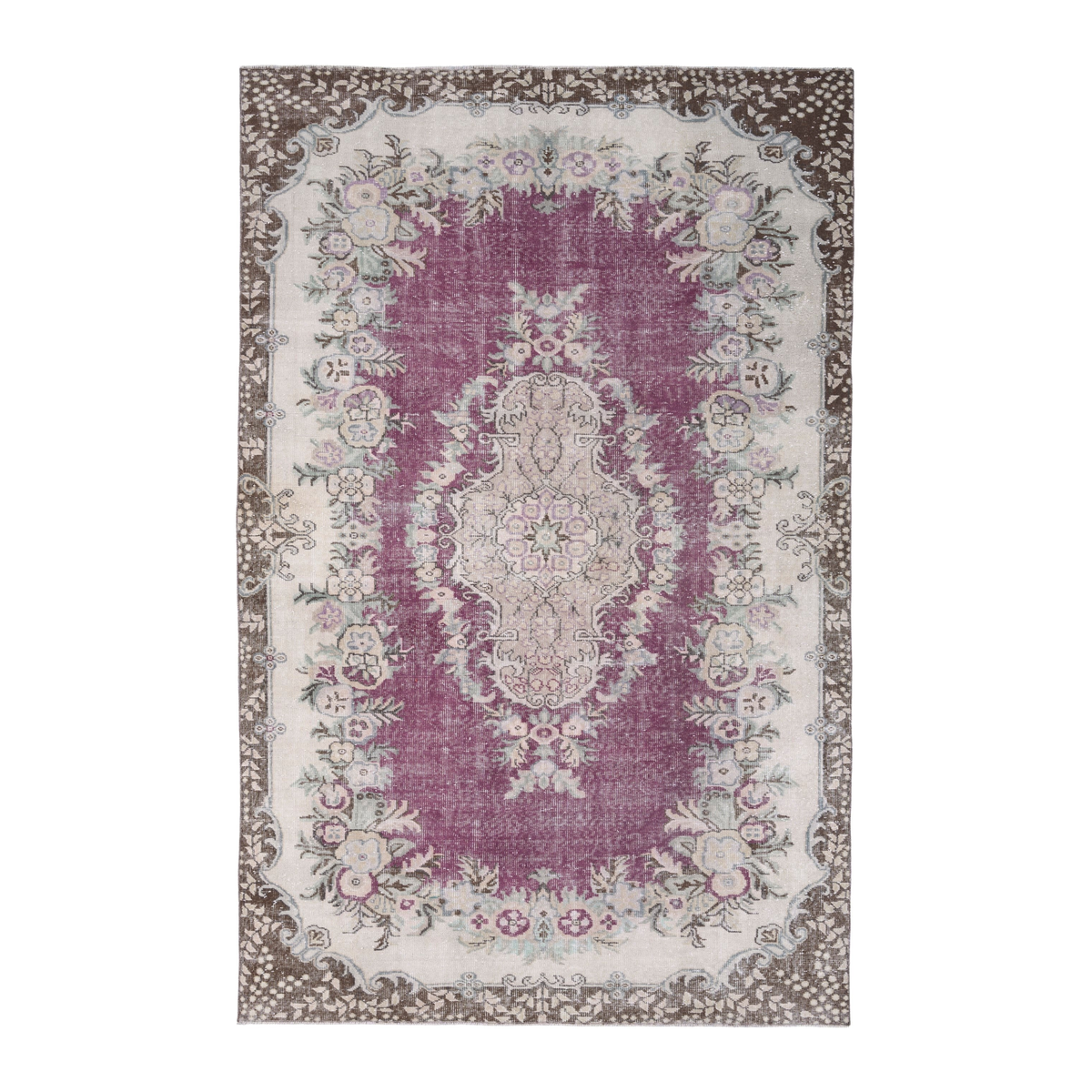 Turkish Isparta area rug in burgundy and ivory, 5'10" x 9'4"
