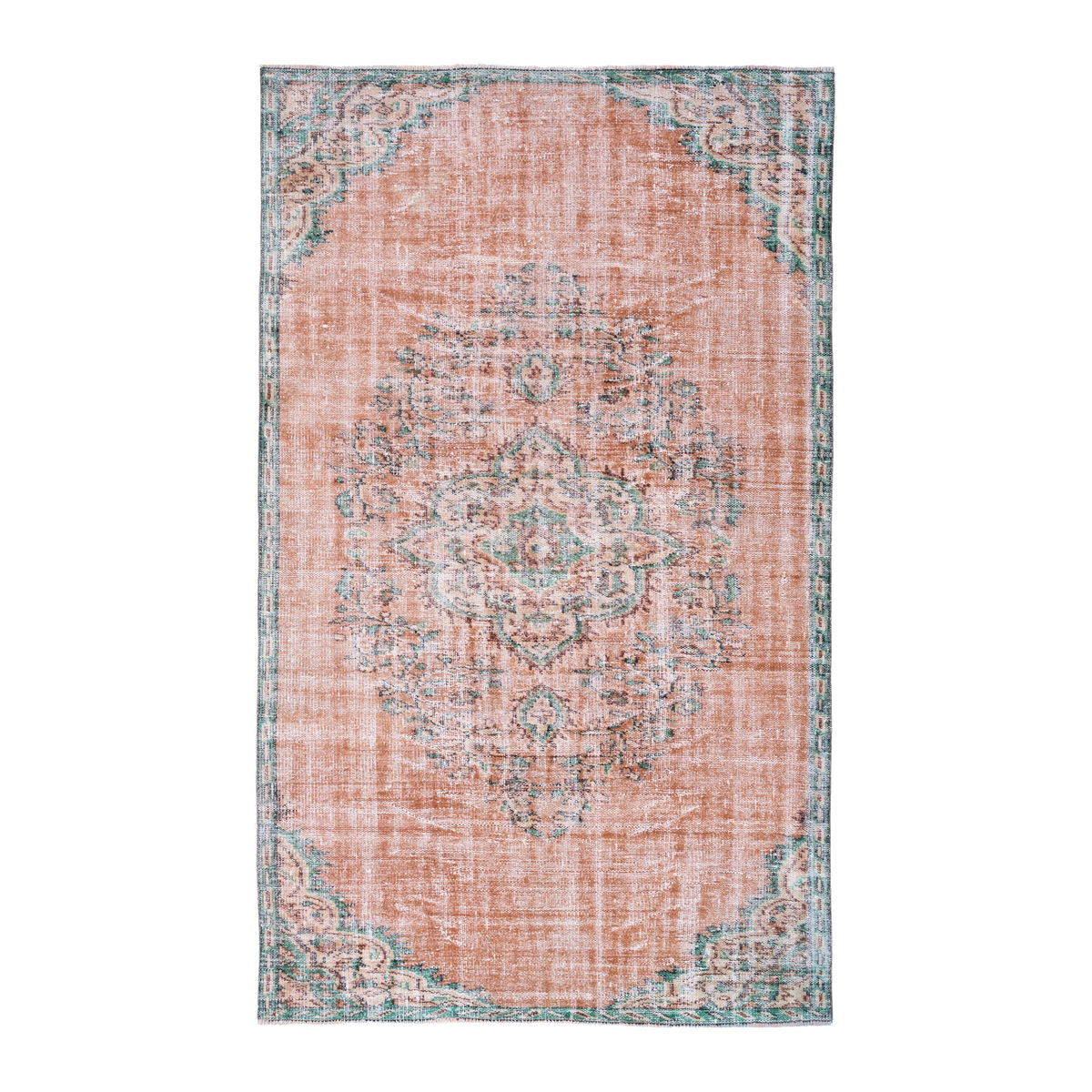 Turkish Manisa area rug in salmon and teal, 4'9" x 7'11"