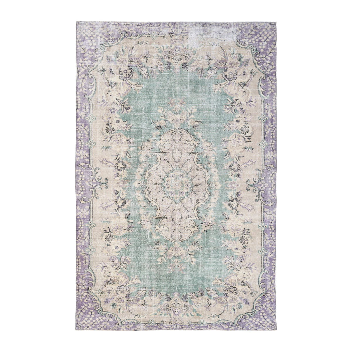 Turkish Isparta area rug in sage and cream, 6'3" x 9'7"
