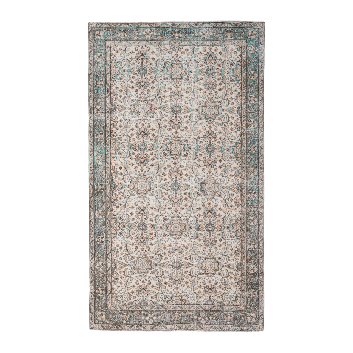 Turkish Isparta area rug in cream and sage, 5'1" x 8'8"
