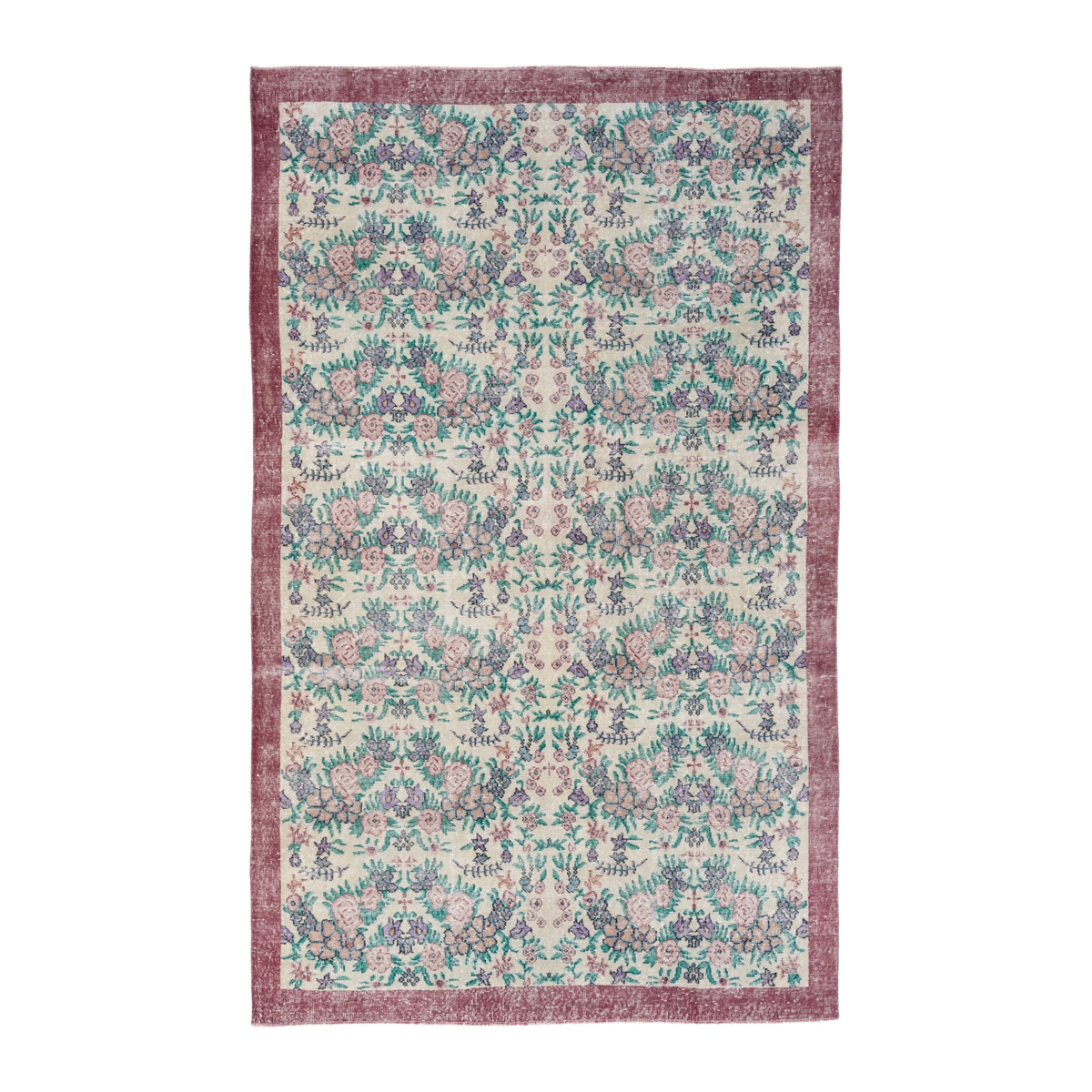 Turkish Isparta area rug in ivory and dusty rose, 5'10" x 9'5"