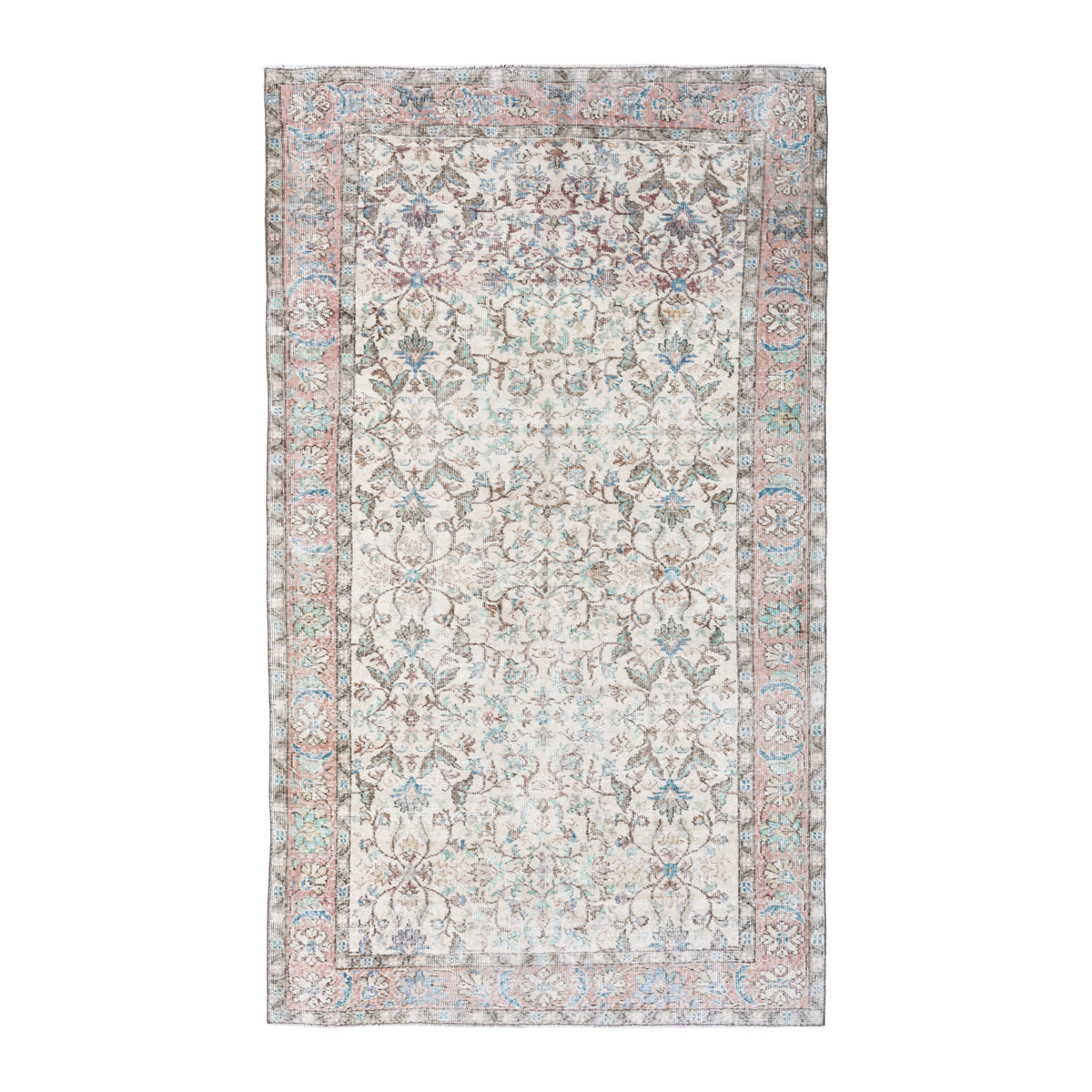 Turkish Isparta area rug in cream and muted pink, 4'11" x 8'4"
