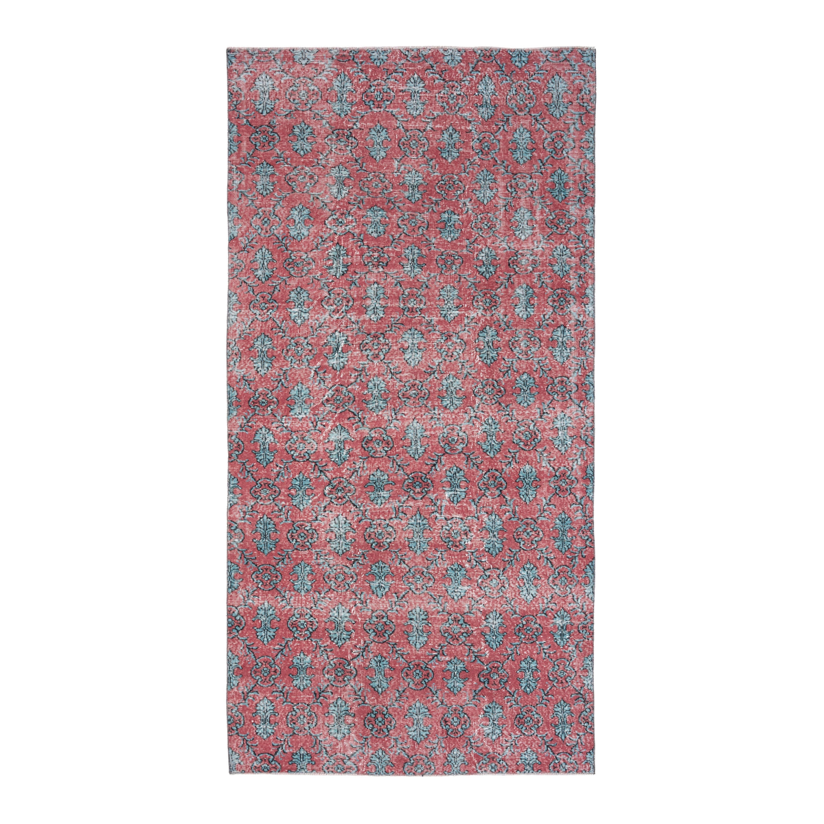 Turkish Isparta area rug in faded red and teal, 4'11" x 9'5"