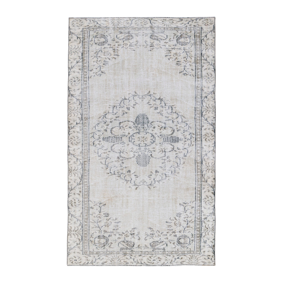 Turkish Manisa area rug in cream and greige, 5'3" x 8'8"