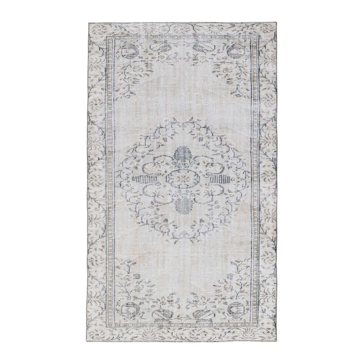 Turkish Manisa area rug in cream and greige, 5'3" x 8'8"