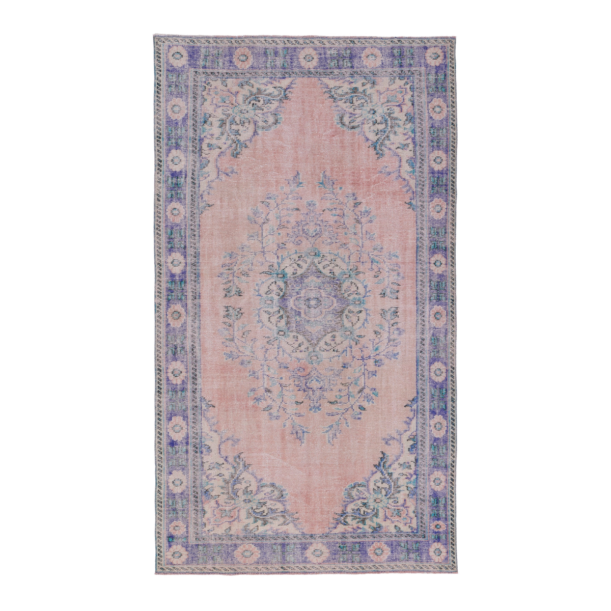 Turkish Manisa area rug in dusty rose and slate blue, 5'6" x 9'8"
