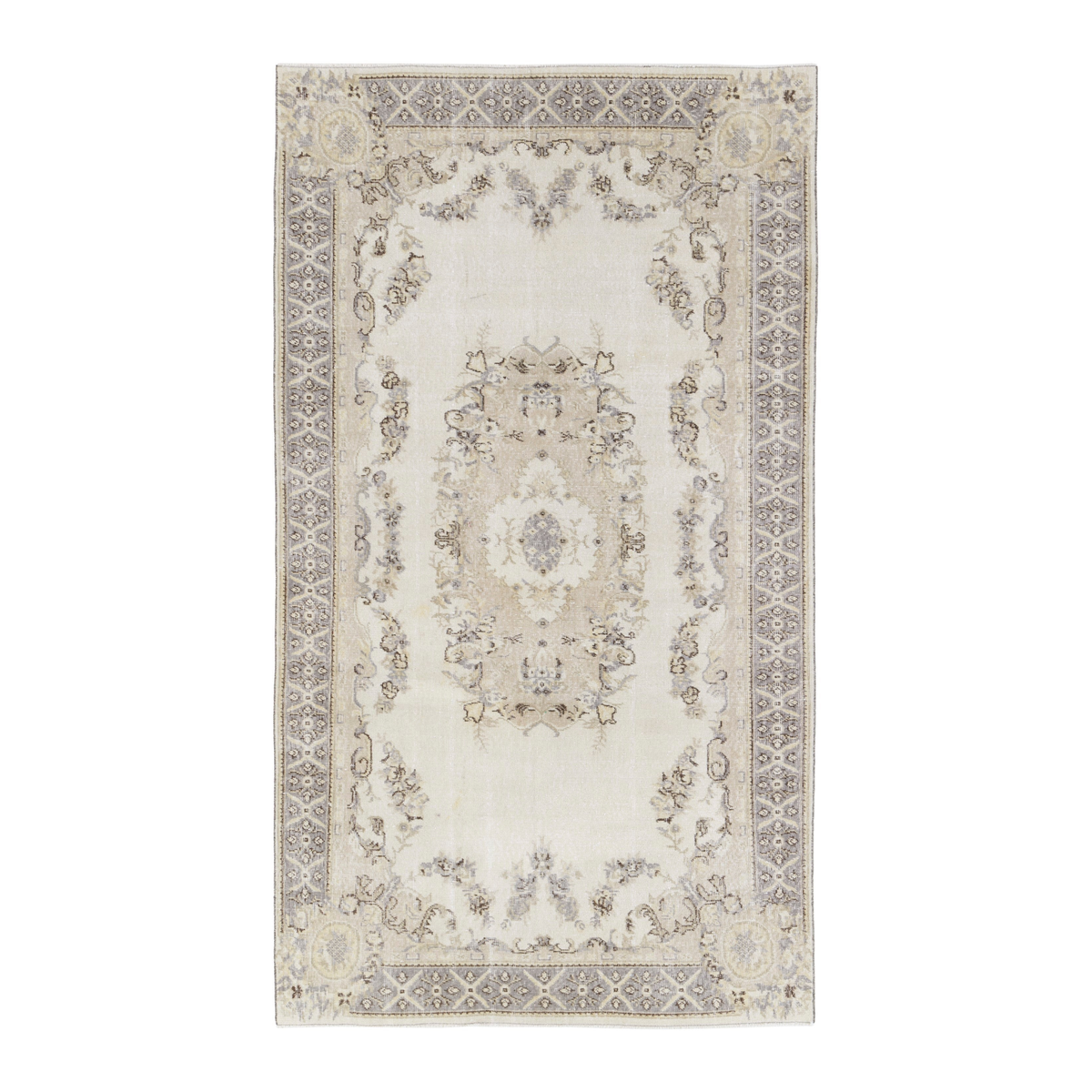 Turkish Isparta area rug in cream and greige, 4'11" x 8'8"