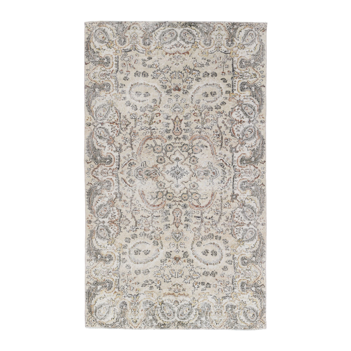 Turkish Isparta area rug in cream and light gray, 5'2" x 8'2"