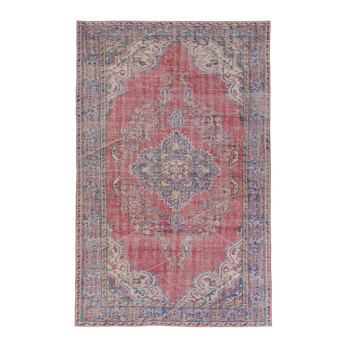 Turkish Manisa area rug in rose and slate blue, 5'11" x 9'1"