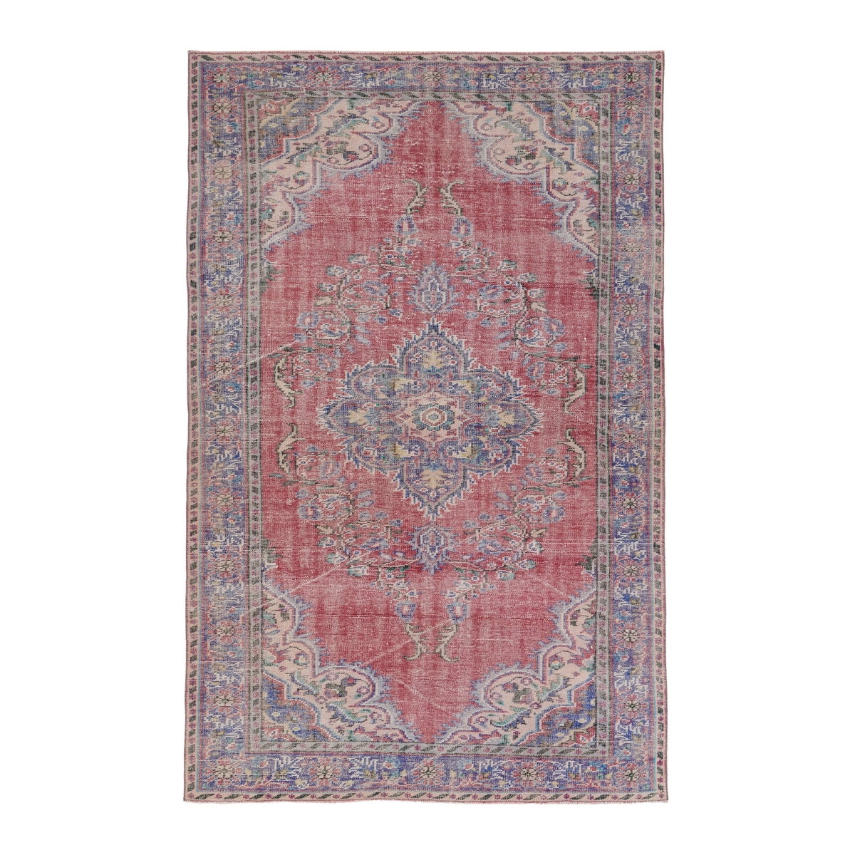 Turkish Manisa area rug in rose and slate blue, 5'11" x 9'1"