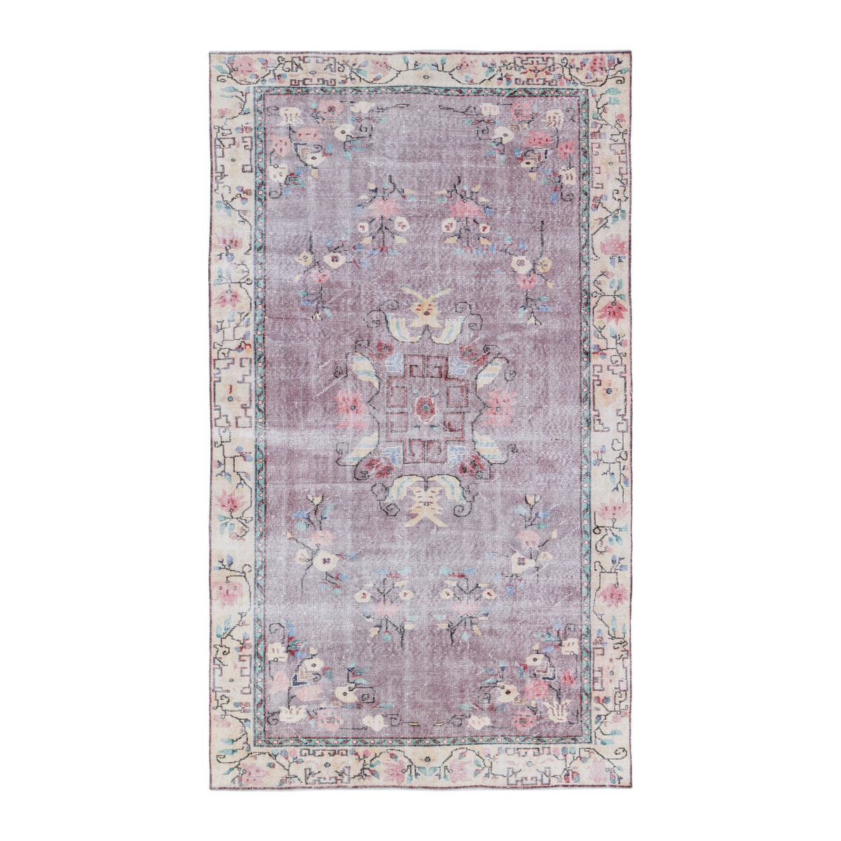 Turkish Isparta area rug in dusty rose and muted pink, 5'8" x 9'7"