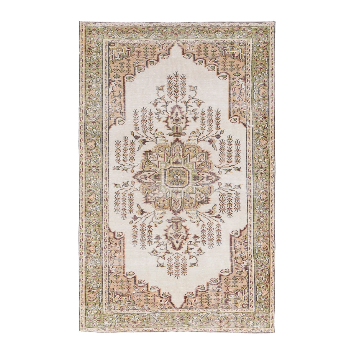 Turkish Manisa area rug in cream and tan, 5'6" x 8'8"