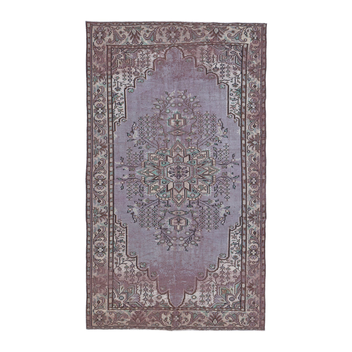 Turkish Manisa area rug in dusty rose and cream, 5'10" x 10'1"