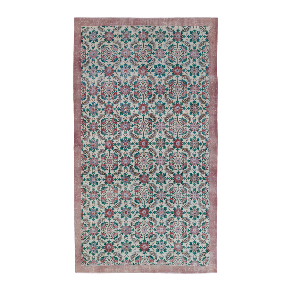Turkish Isparta area rug in cream and teal, 6'1" x 10'3"