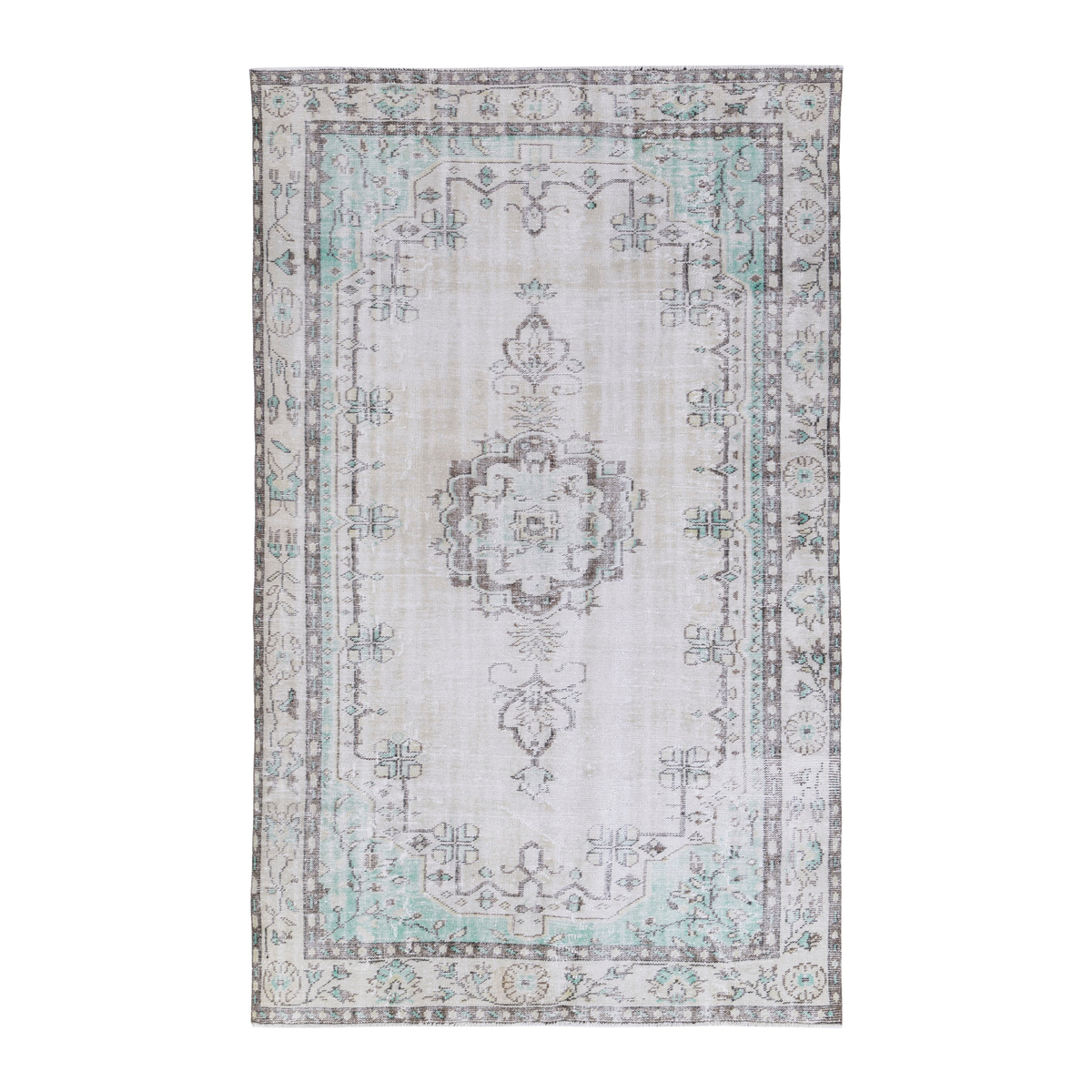 Turkish Manisa area rug in cream and greige, 6'1" x 9'9"