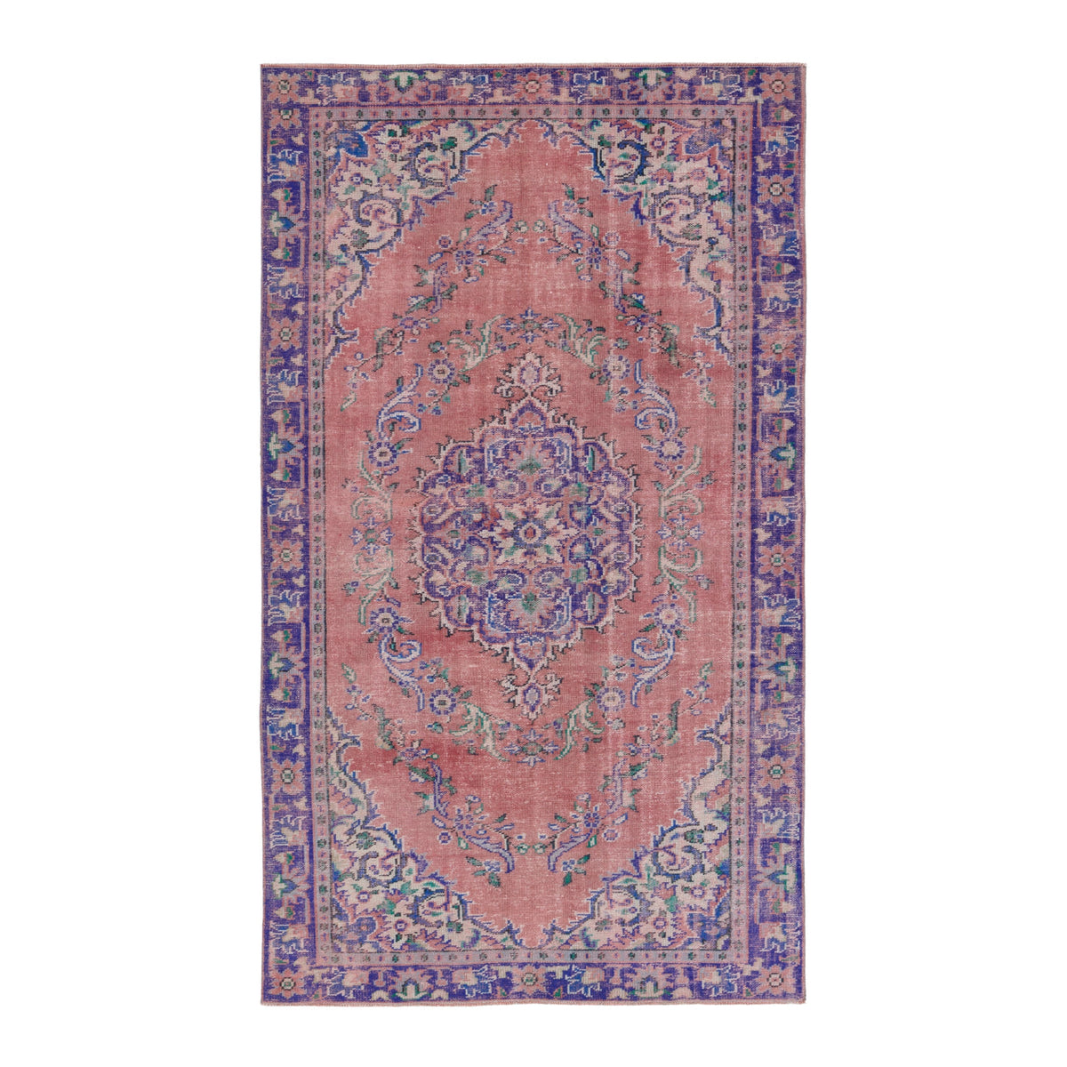 Turkish Manisa area rug in dusty rose and plum, 5'7" x 9'9"