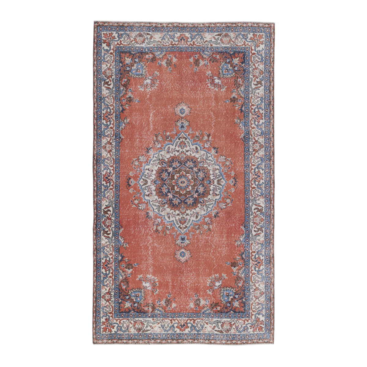 Turkish Isparta area rug in rust and cream, 5'1" x 8'6"