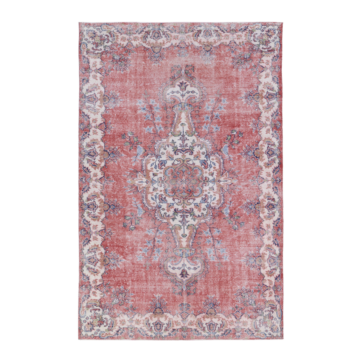 Turkish Isparta area rug in dusty rose and off-white, 6'1" x 9'7"