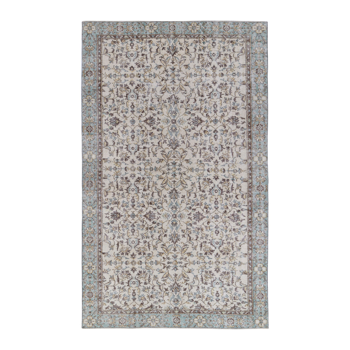 Turkish Isparta area rug in ivory and sage, 5'10" x 9'5"