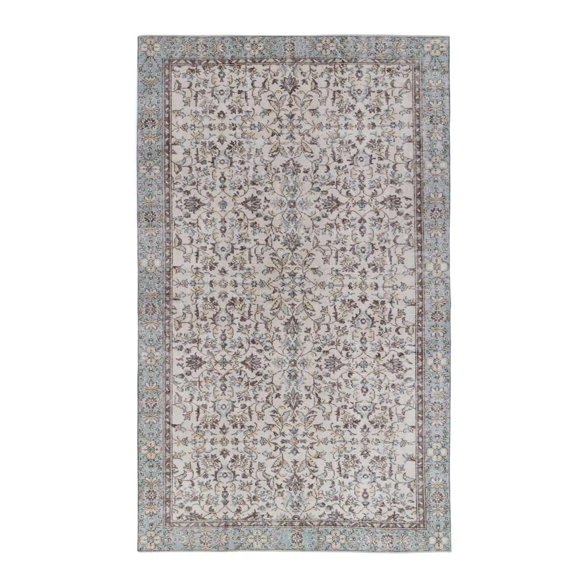 Turkish Isparta area rug in ivory and sage, 5'10" x 9'5"