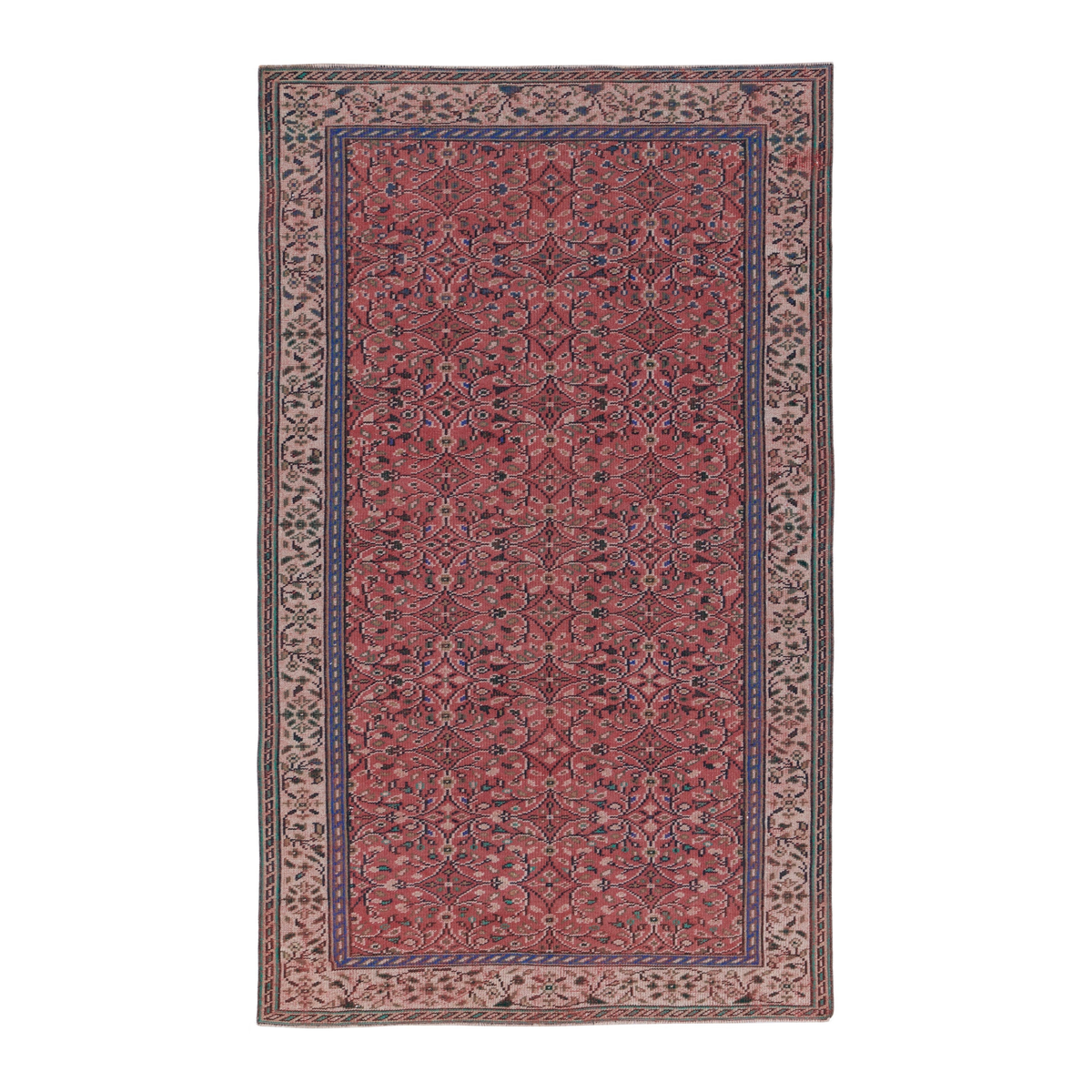 Turkish Manisa area rug in rust and muted pink, 5'4" x 8'10"