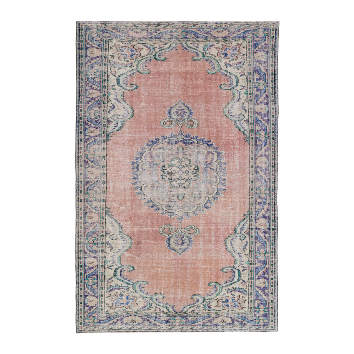 Turkish Manisa area rug in dusty rose and navy, 6'2" x 9'4"