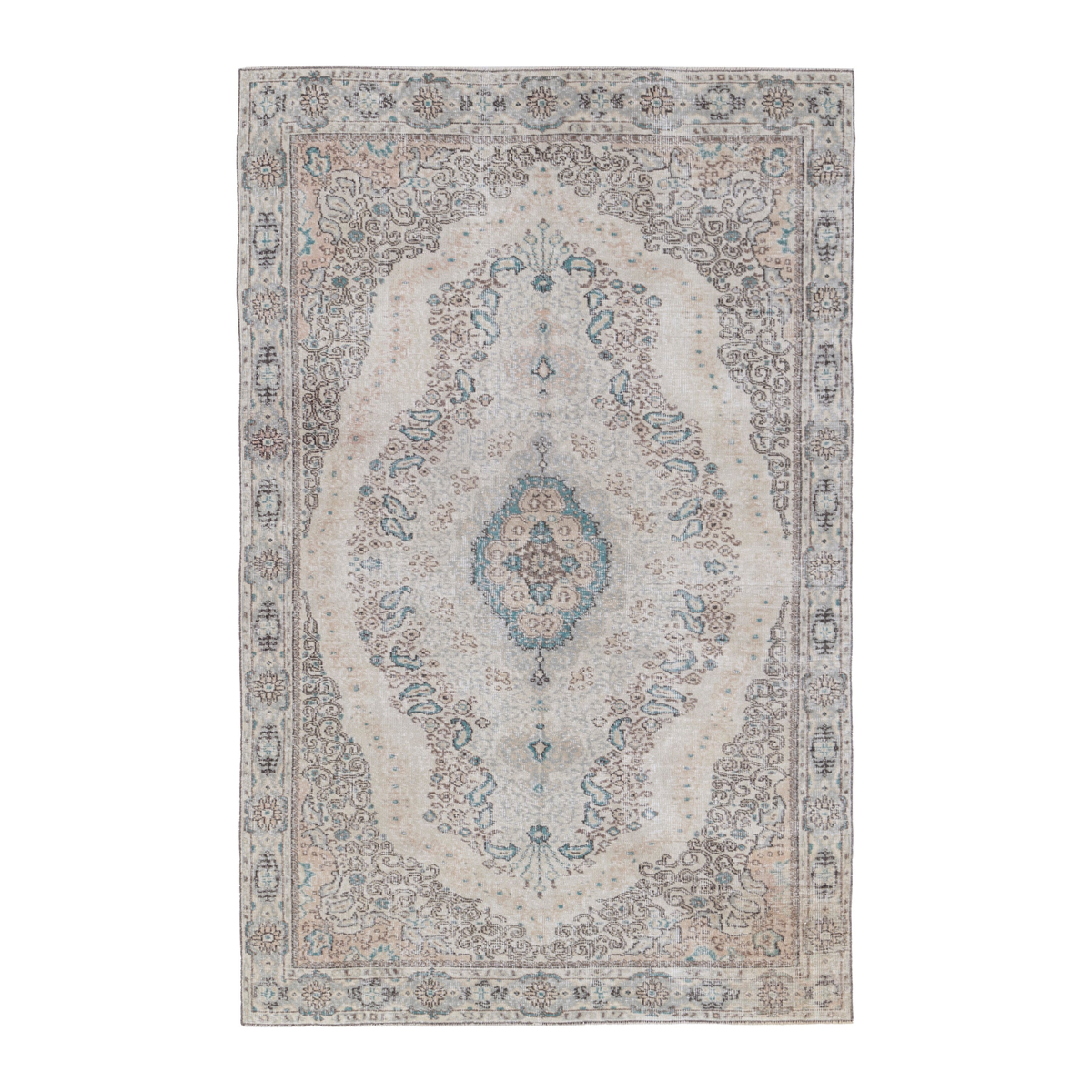 Turkish Isparta area rug in cream and greige, 5'5" x 8'2"