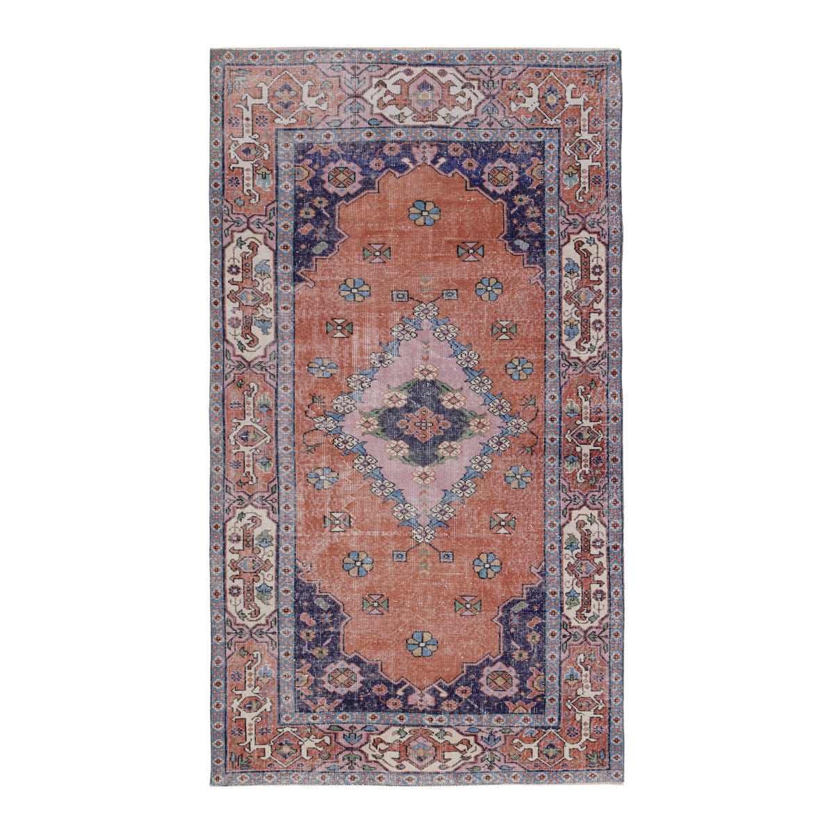 Turkish Isparta area rug in rust and navy, 4'5" x 7'8"