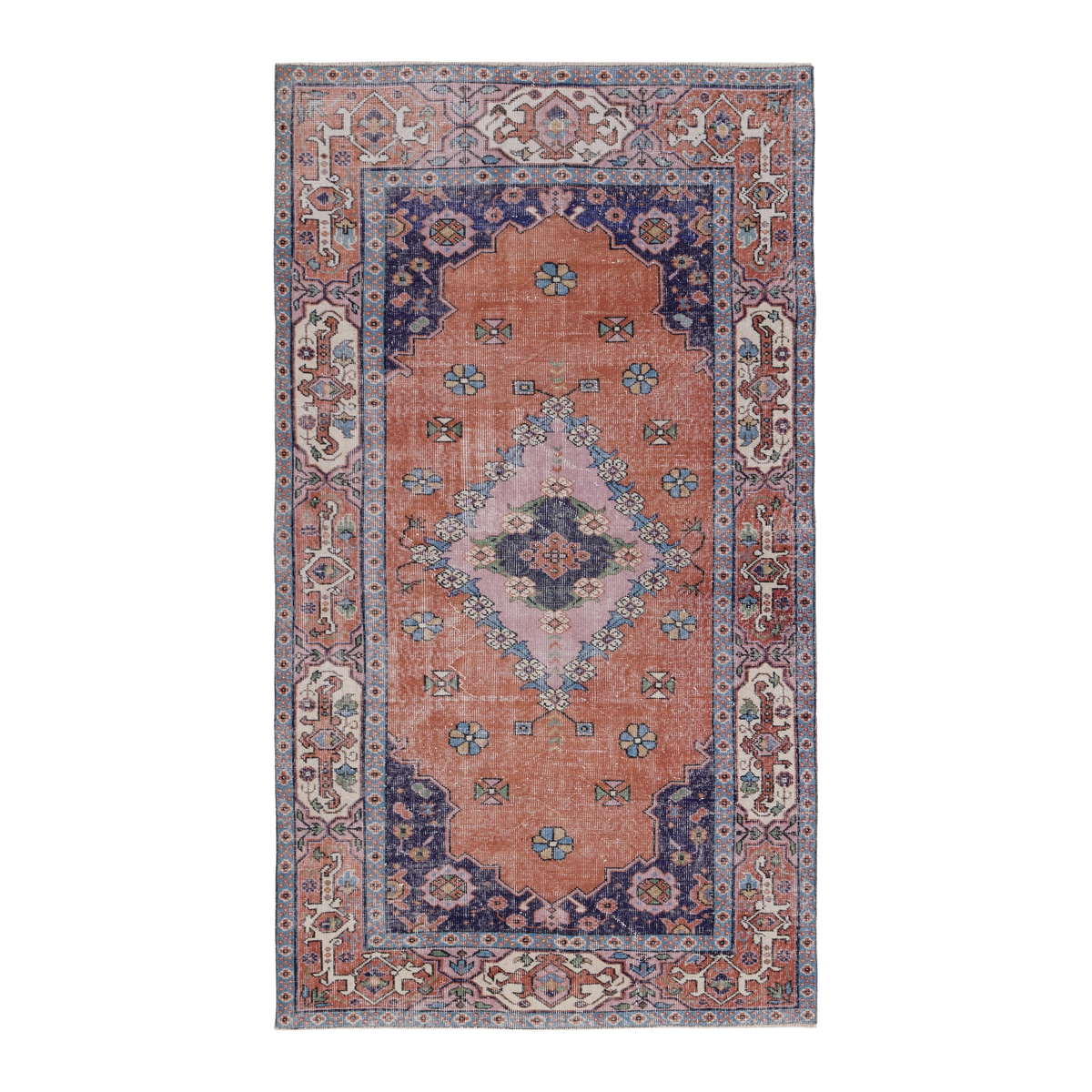 Turkish Isparta area rug in rust and navy, 4'5" x 7'8"