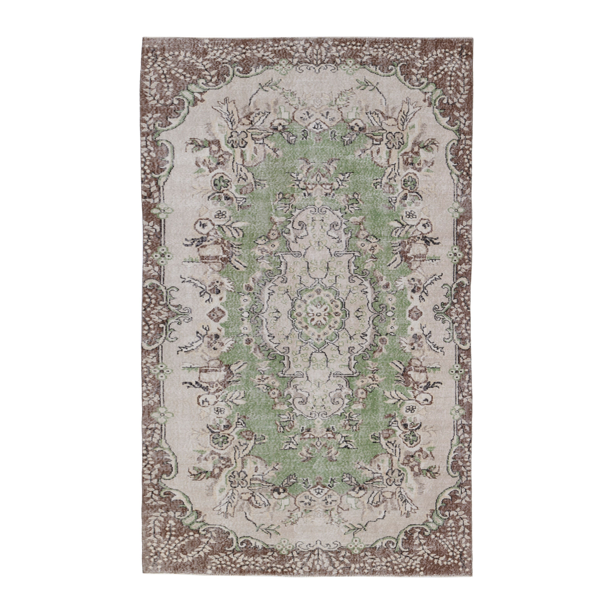 Turkish Isparta area rug in cream and brown, 5'9" x 9'3"