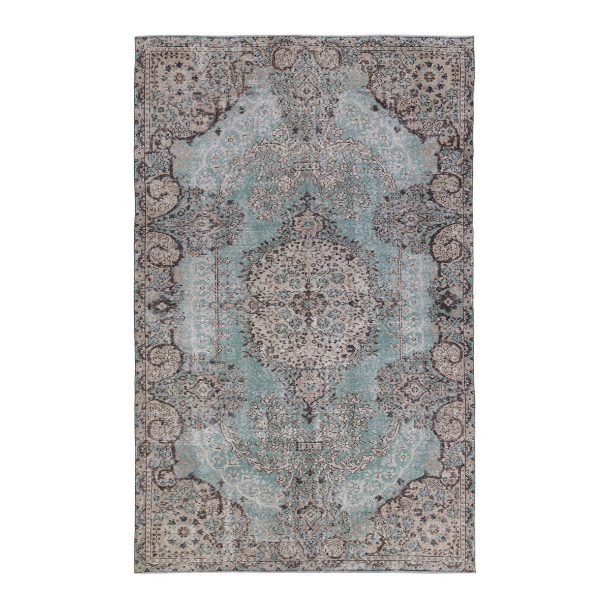 Turkish Isparta area rug in celadon and taupe, 5'6" x 8'8"