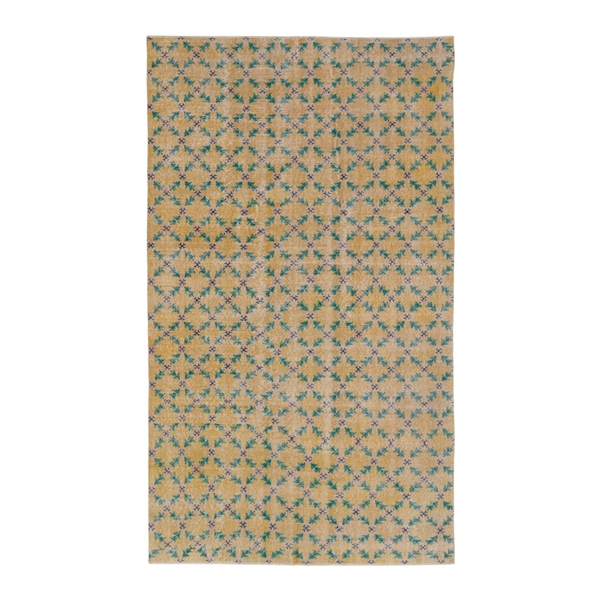 Turkish Isparta area rug in tan and teal, 5'5" x 9'
