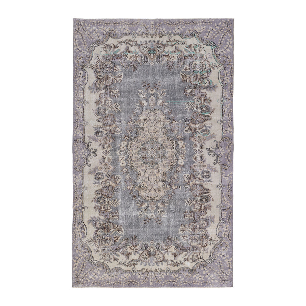Turkish Isparta area rug in dusty blue and cream, 5'5" x 9'1"