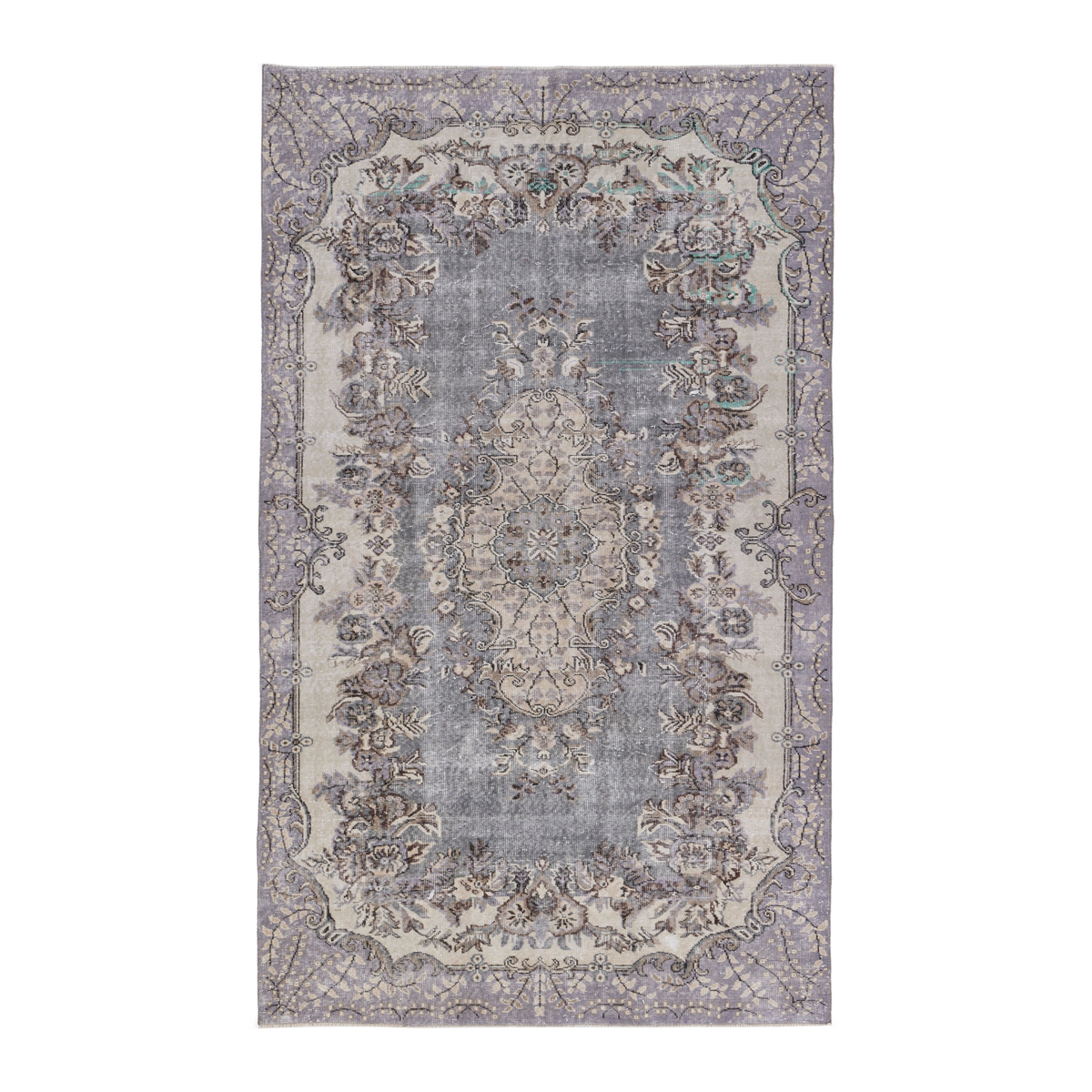 Turkish Isparta area rug in dusty blue and cream, 5'5" x 9'1"