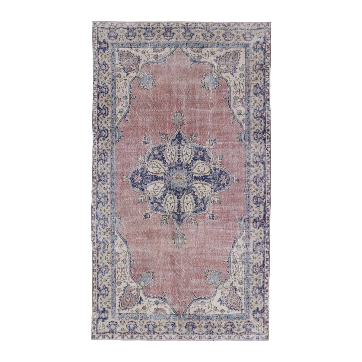 Turkish Isparta area rug in dusty rose and navy, 5'3" x 9'3"