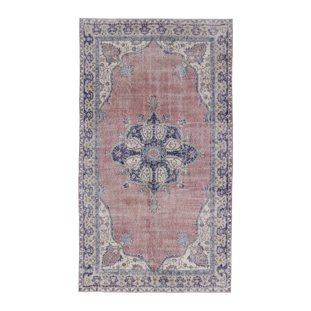 Turkish Isparta area rug in dusty rose and navy, 5'3" x 9'3"