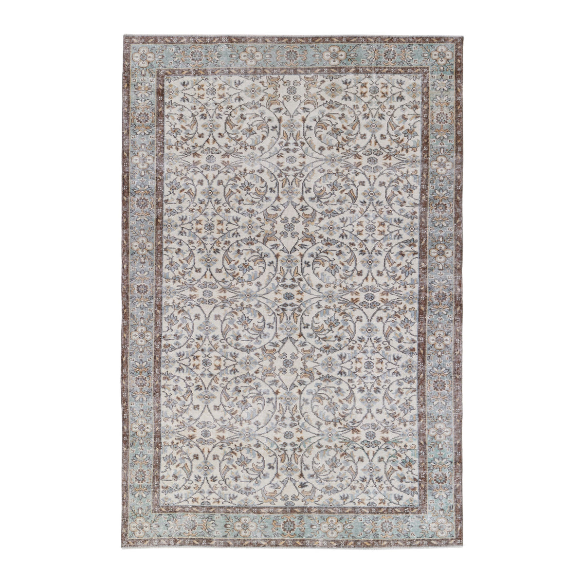 Turkish Isparta area rug in ivory and dusty blue, 6'2" x 9'5"