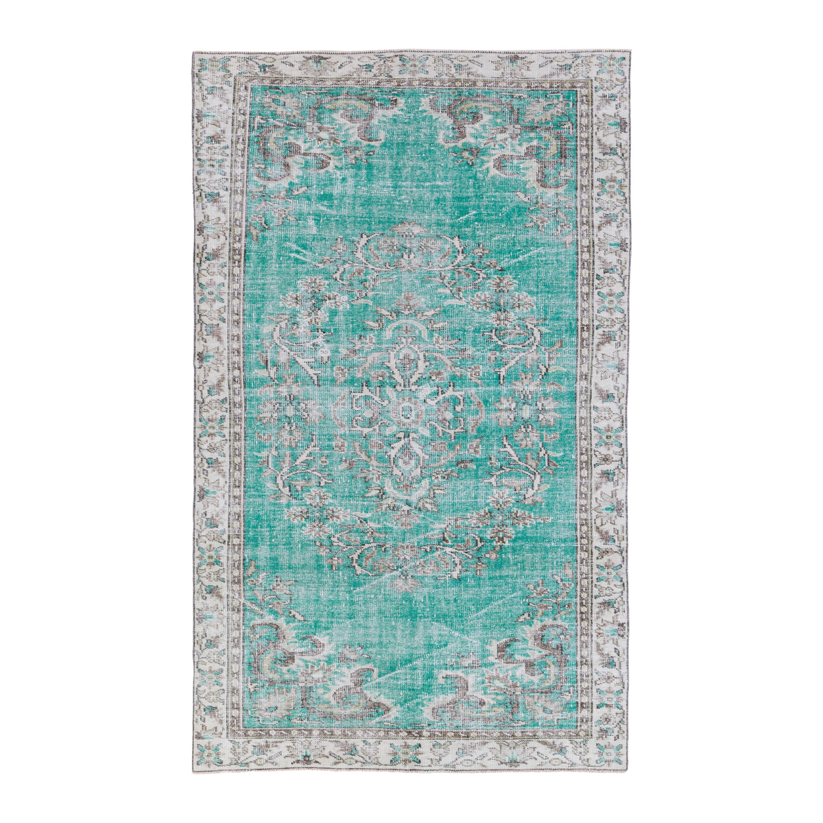Turkish Manisa area rug in turquoise and cream, 5'8" x 9'5"