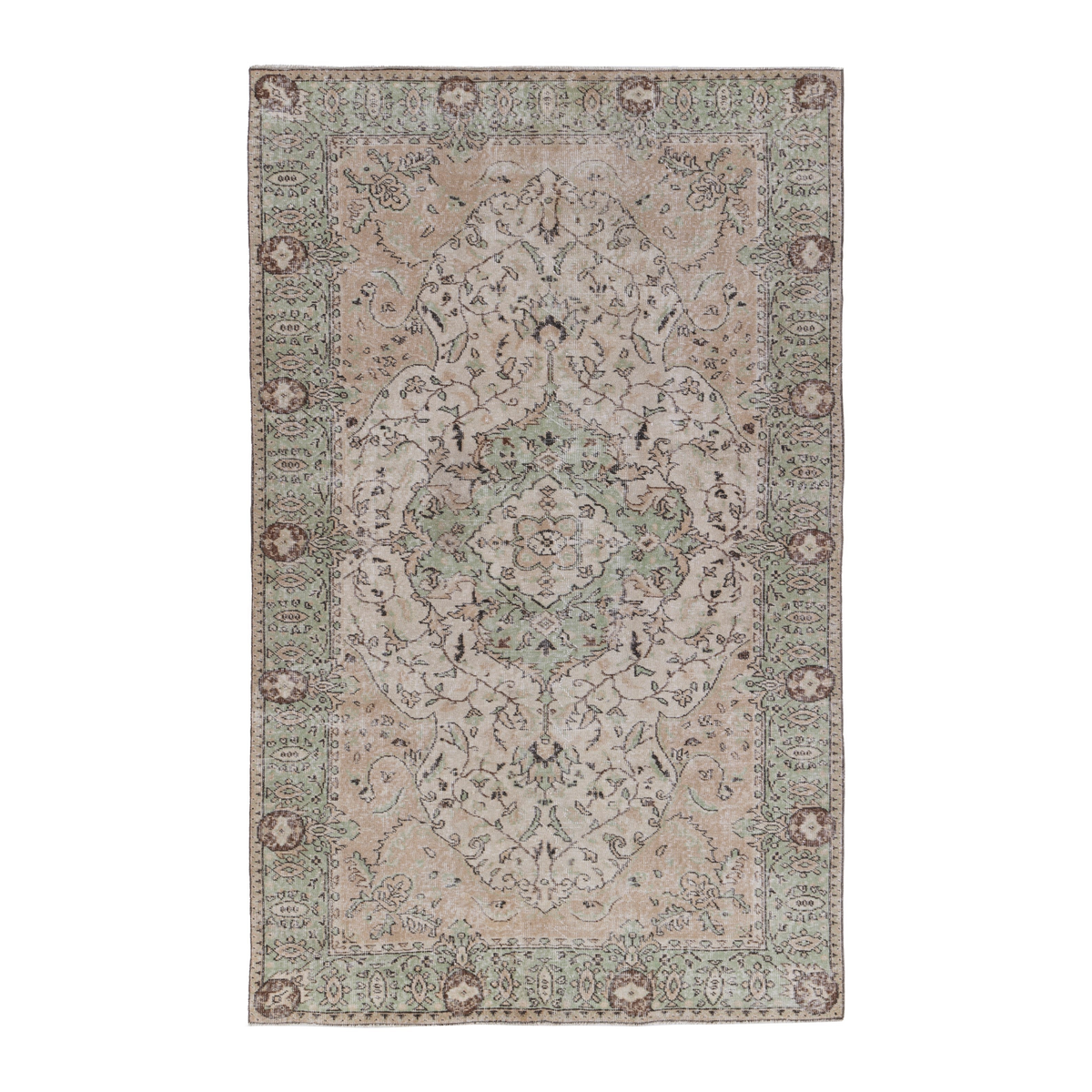 Turkish Isparta area rug in cream and sage, 5'3" x 8'5"