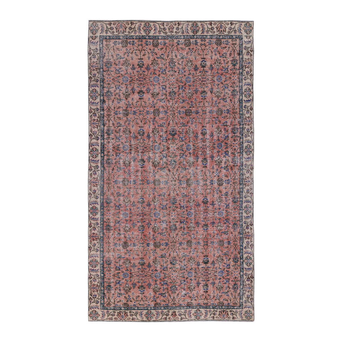 Turkish Isparta area rug in muted pink and cream, 4'9" x 8'7"