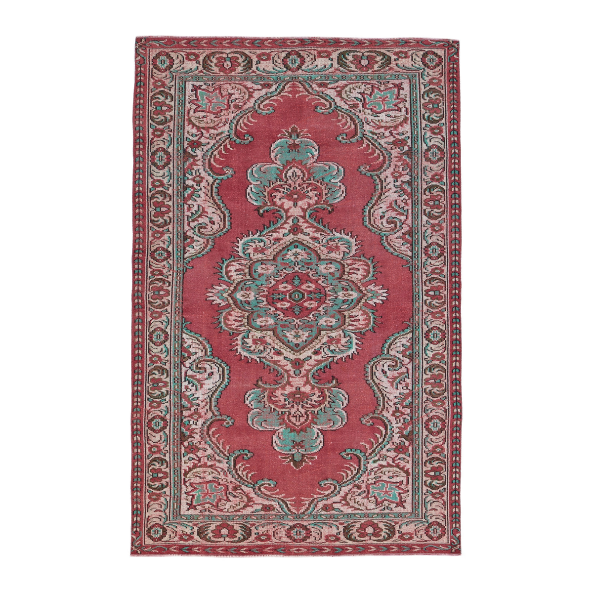 Turkish Manisa area rug in rose and muted pink, 6'1" x 9'5"