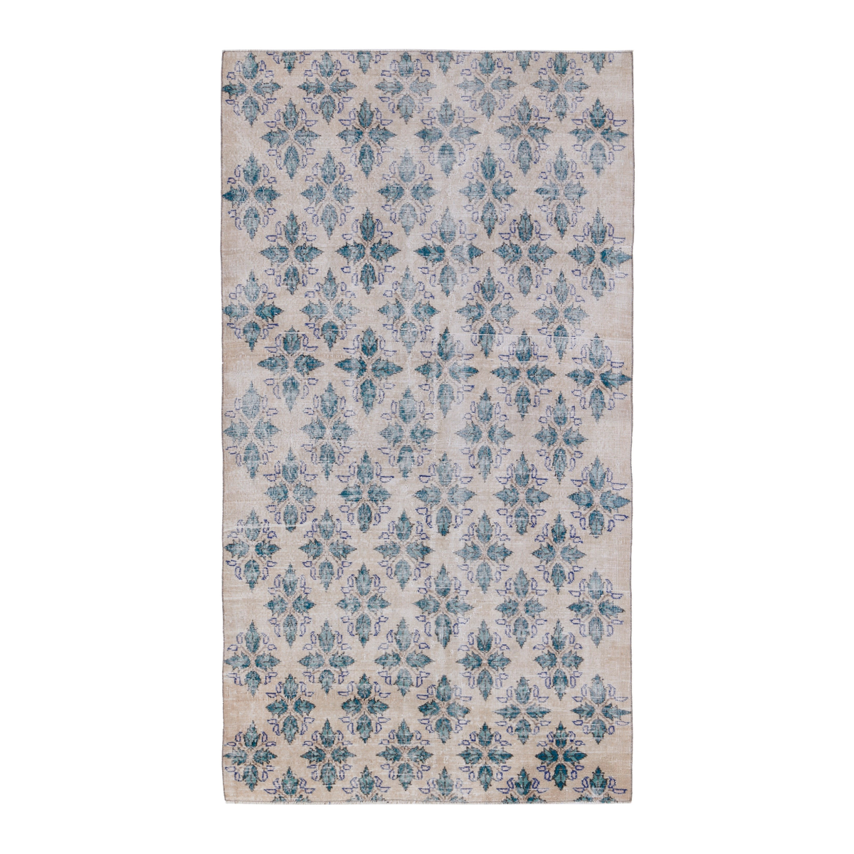 Turkish Isparta area rug in cream and teal, 4'9" x 8'4"