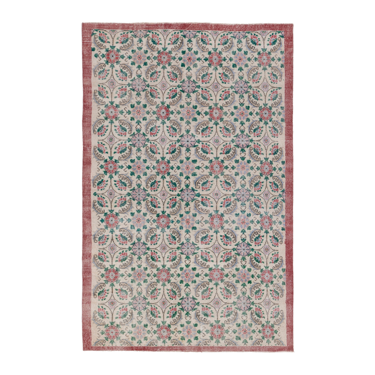 Turkish Isparta area rug in cream and teal, 6' x 9'5"
